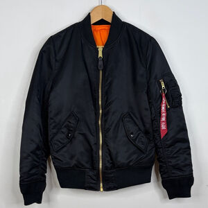 Alpha Industries Bomber Jacket Mens Small Black Orange Reversible Flight Army